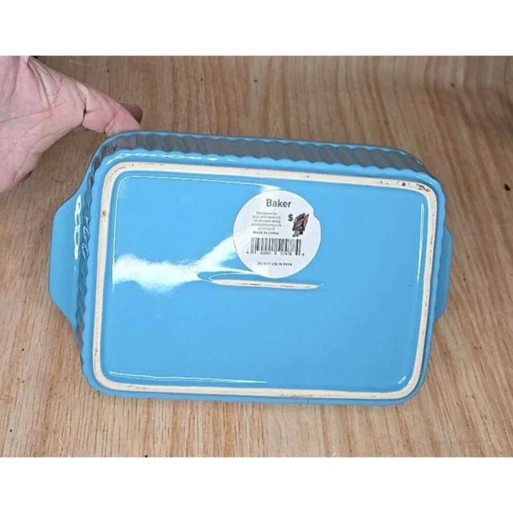 SMALL Blue Casserole Rectangular Baker Dish – Blue Rim CERAMIC 6